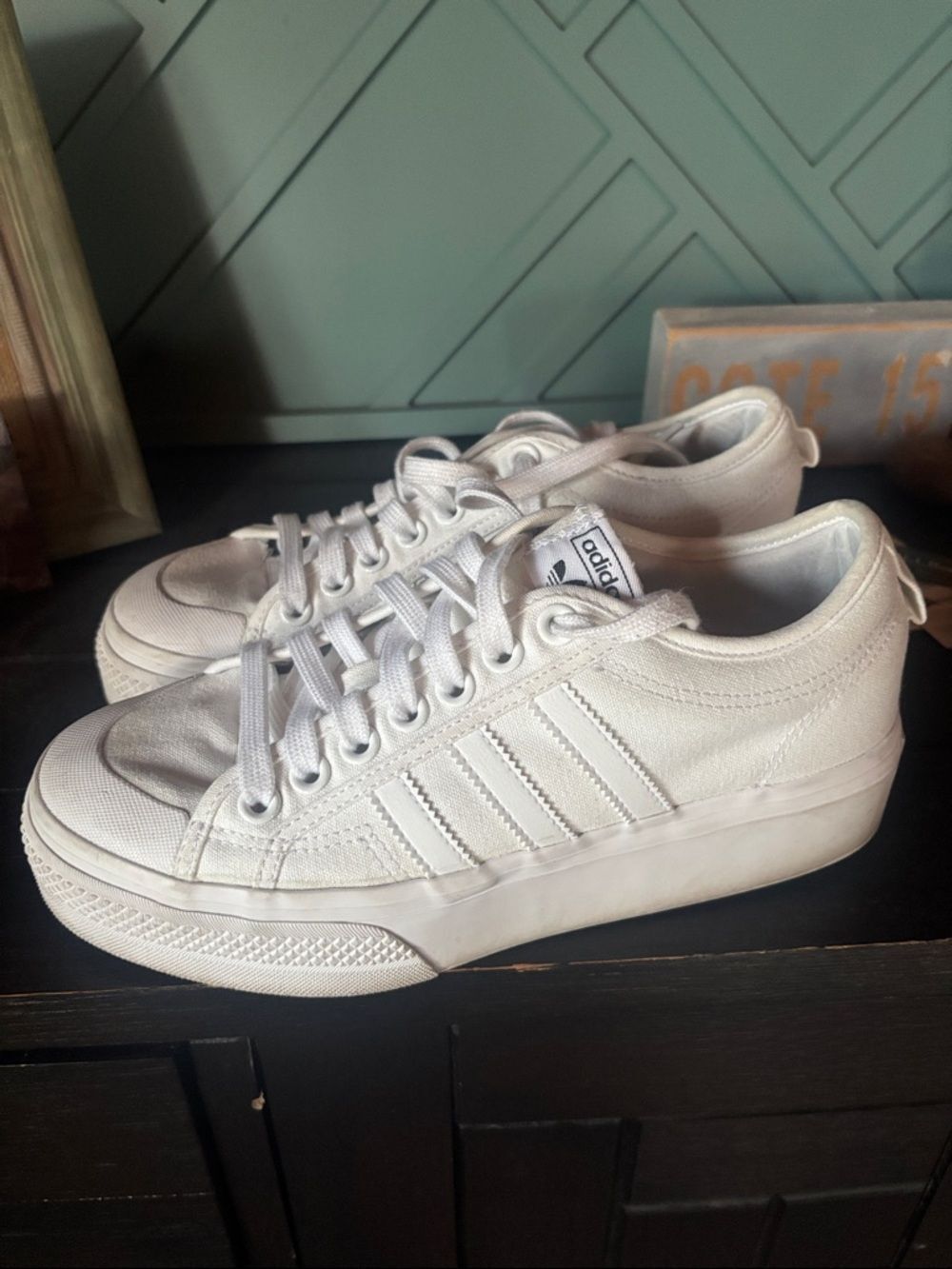 adidas White Women's Platform Lace-Up Sneakers with Subtle Stripes
